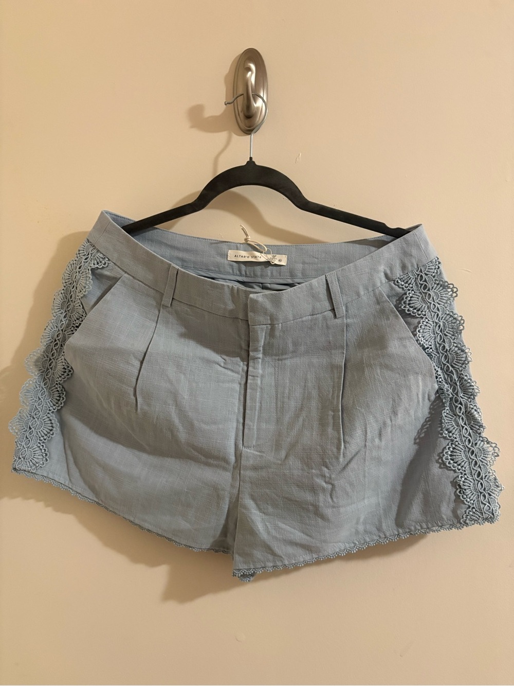 Altar'd State Light Blue Lace-Trim High Waist Shorts